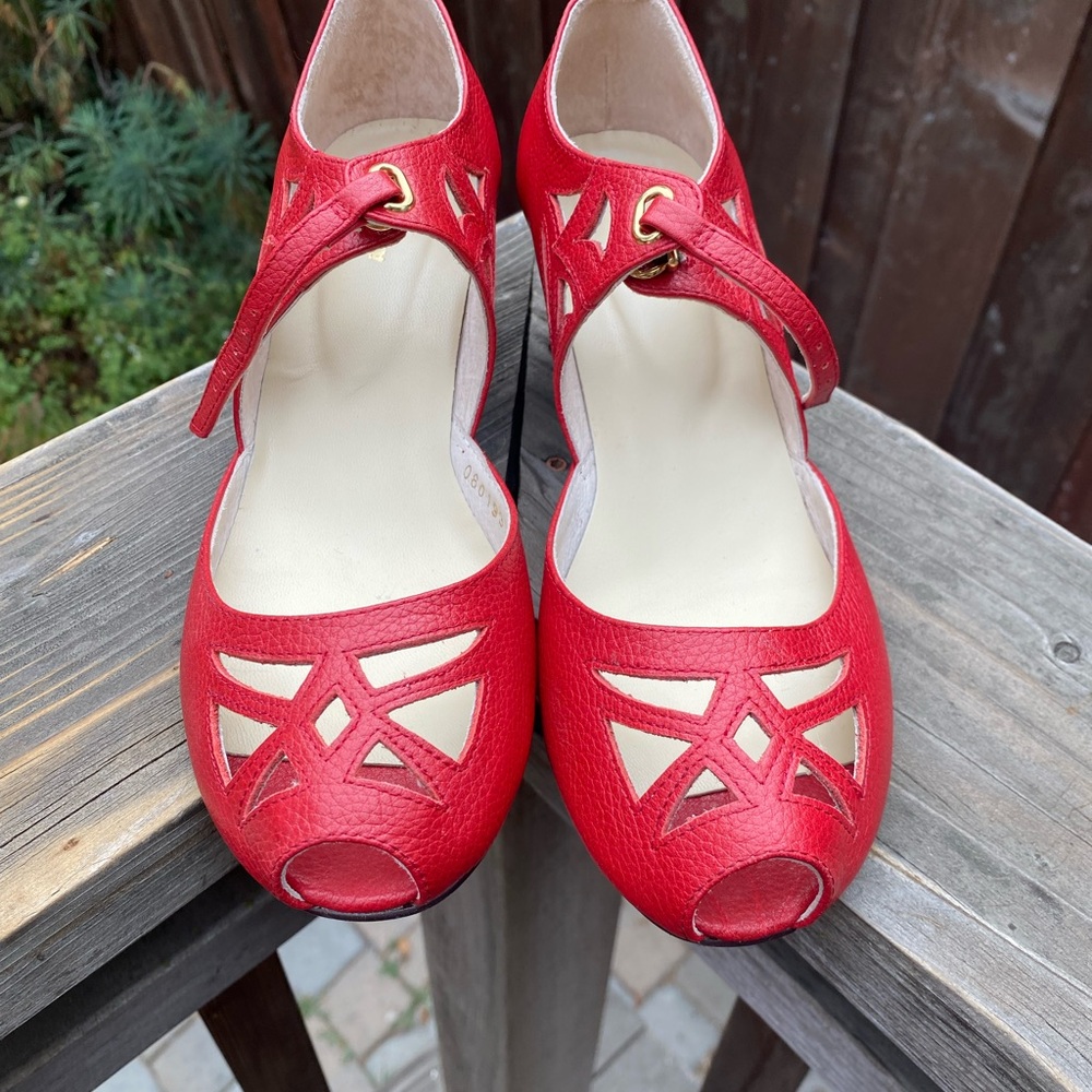 Red Cutout Peep-Toe Mary Jane Heels All Black brand